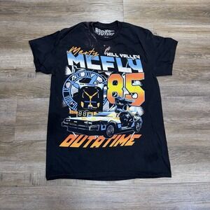 Back to the Future Black Graphic Shirt Mens M "Outatime" Spell-Out Marty McFly